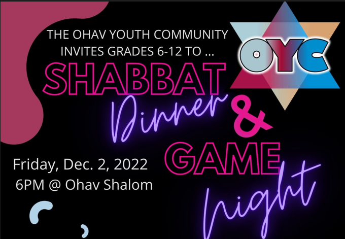 OYC Shabbat Dinner and Game Night: Fri. Dec. 2 from 6-9PM!